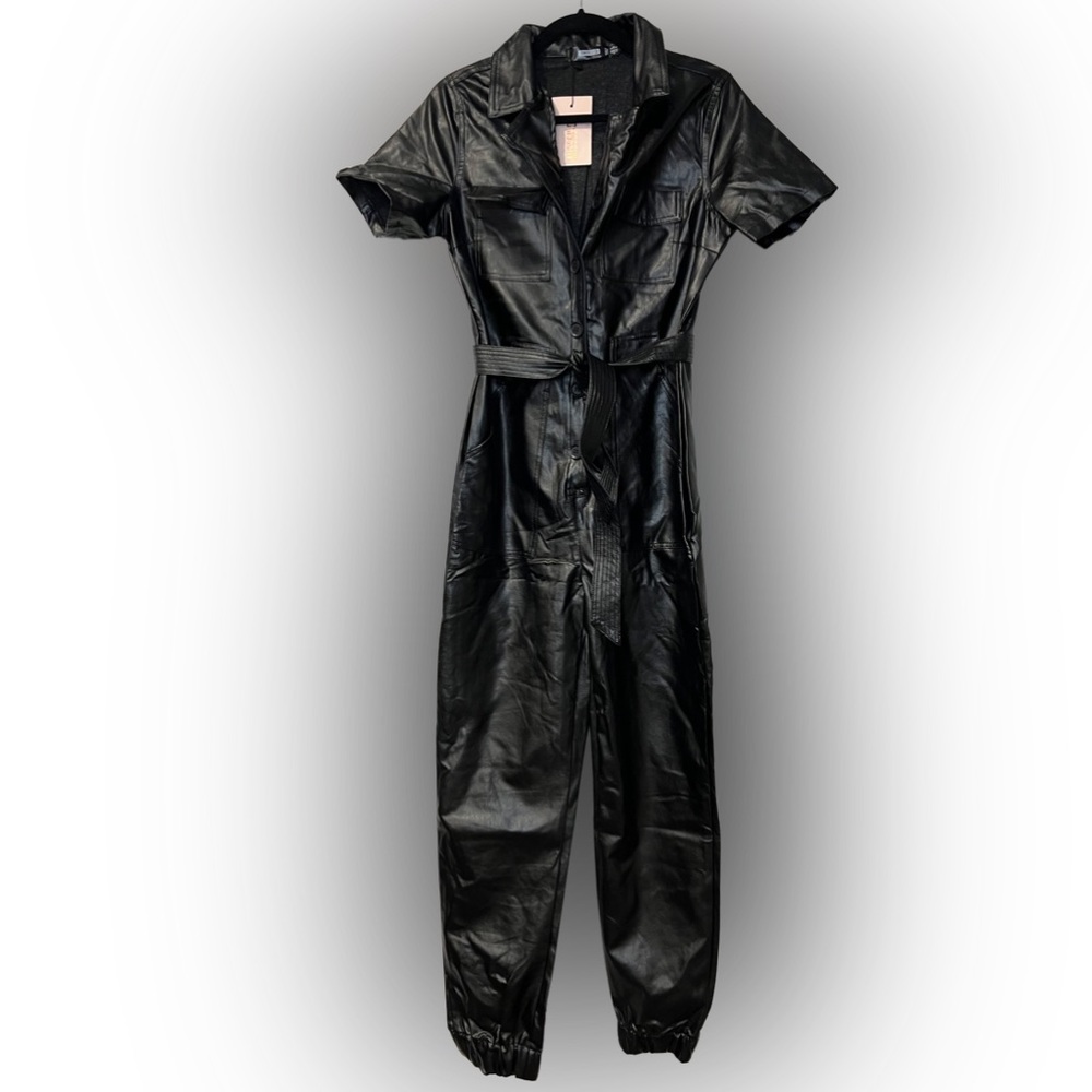 Missguided Black Faux Leather Jumpsuit